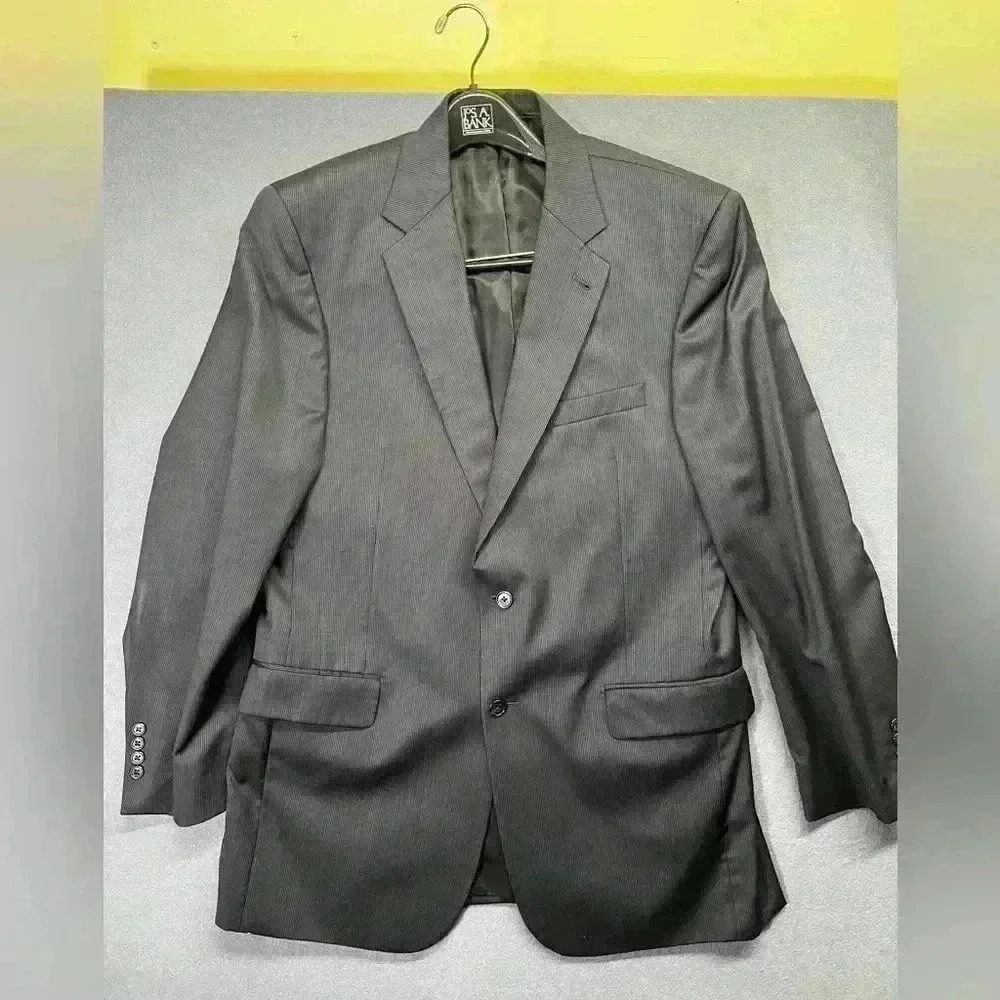 Jos. A Bank 2pc 100% Wool Suit Blazer 43L & Pants‎ 36 Men's GUC Gray Black Nice